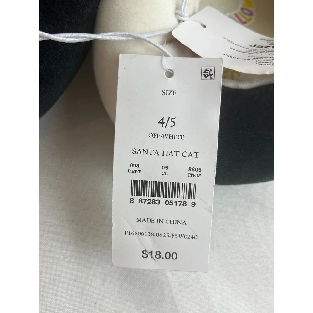 Squishmallows Santa Hat Cat Plush Slippers Kids Size 4/5 Off-White Holiday Shoes